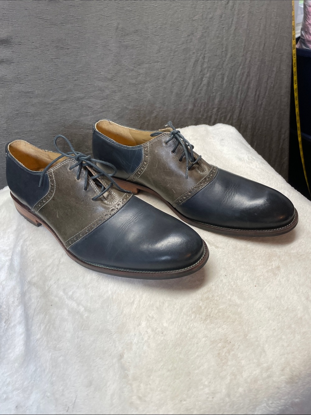 Cole Haan Navy and Gray Two-Tone Leather Derby Oxfords